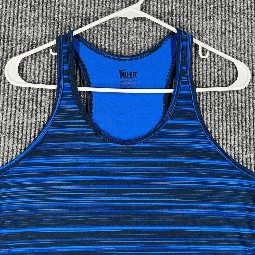 Nike Tank Top Shirt Womens Medium Blue Striped Regular Dri Fit Active Workout